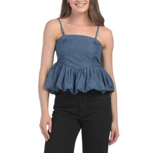 US TOGETHER denim Denim Bubble Top